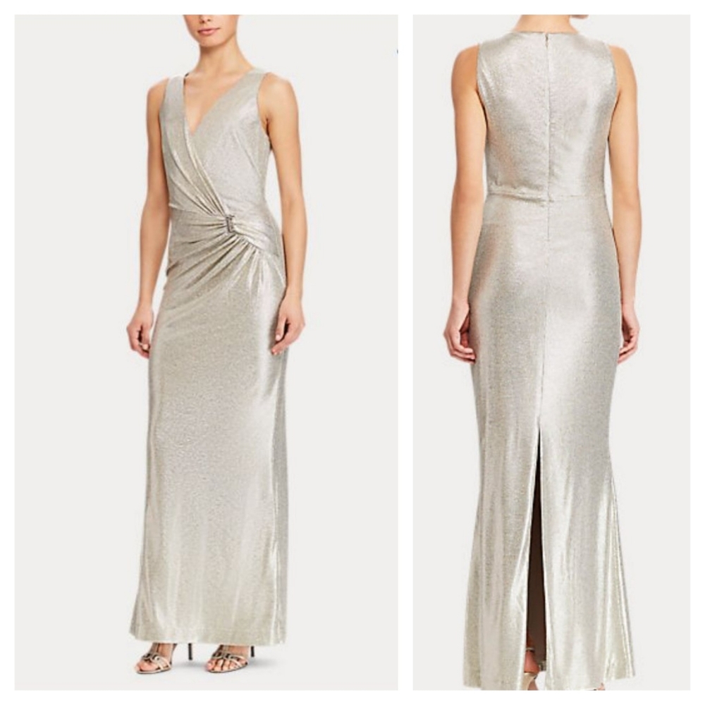 BRAND NEW 18 LAUREN METALLIC GOLD GOWN